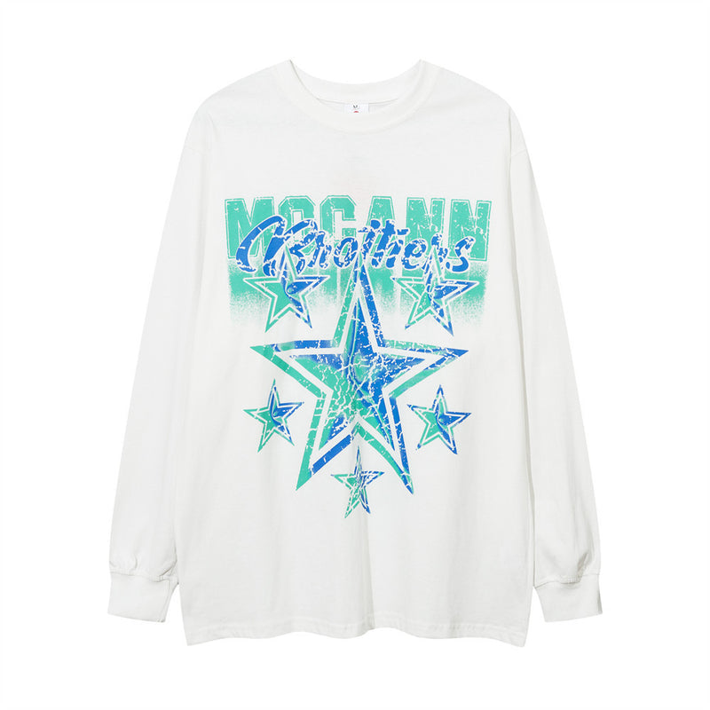Men Long Sleeve T-Shirt Five-Pointed Star Print Casual Loose