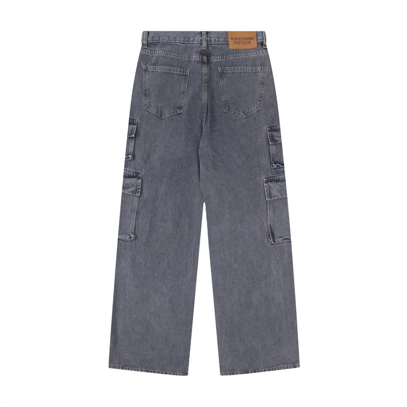 Men Jeans Multi-Pocket Workwear Loose
