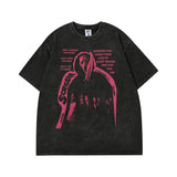 Men T-Shirt Retro Distressed Lightning Print Loose All-Match