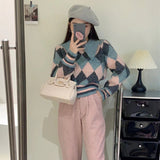 Women Pullover Sweater Pullover Cropped Sweater Rhombus