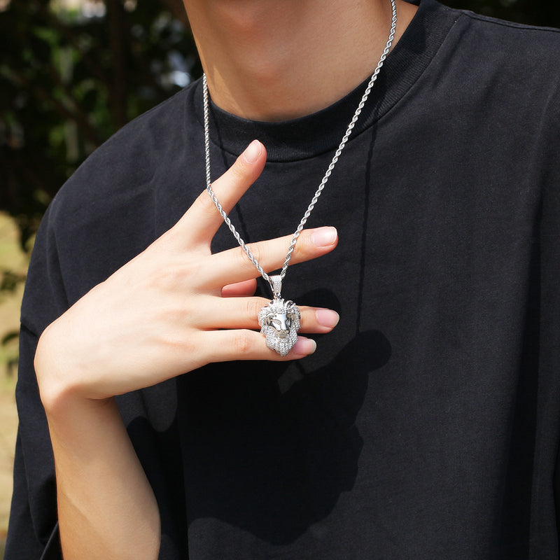 Jewelry Three-dimensional Copper with Zircon Personality Lion Head Pendant Animal Spectrum Far East