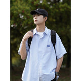 Men Shirts Loose Blue Striped Thin Summer