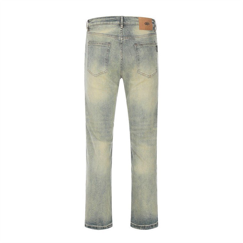 Men Jeans Vintage Yellow Mud Color Retro Loose