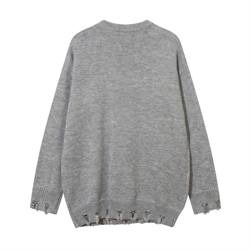 Men Sweater Cross Cat Fringe Ragged Sleeve Sweater