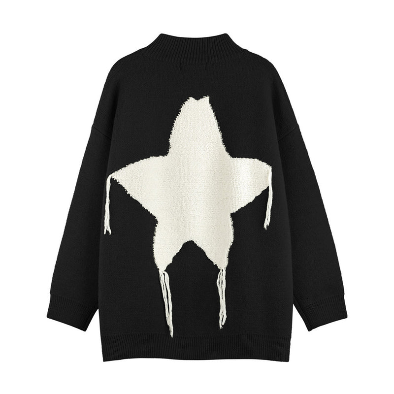 Men Sweater Five-Pointed Star Stand Collar Zipper Cardigan Sweater