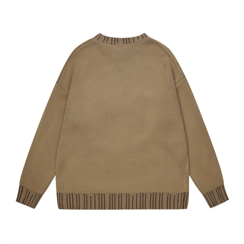 Men Sweater Bear Flocking Embroidery Loose Casual Sweater