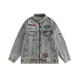 Women Jackets Retro Stand Collar Workwear Denim