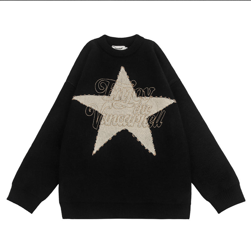 Men Sweater Five-Pointed Star Embroidered Sweater Loose