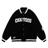 Men Cotton Padded Jacket Coat Winter Loose Letter Embroidery Cotton Casual Long-Sleeved Jacket Baseball Uniform