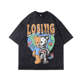 Men T-Shirt Flame Print Distressed Retro