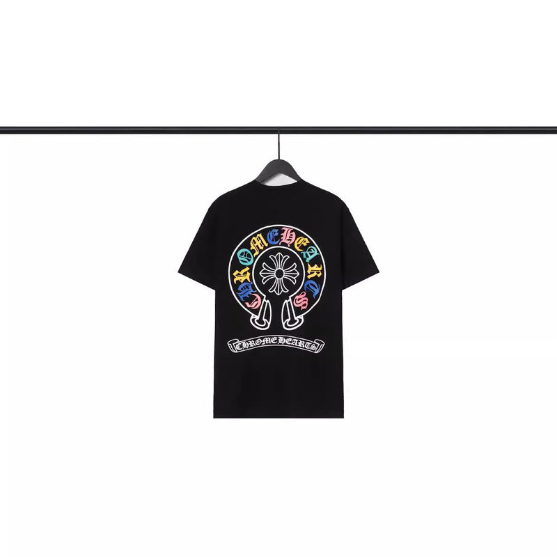 CHH Chrome Heart T Shirts Croix Cross Color Leather Printed Short Sleeve T-Shirt