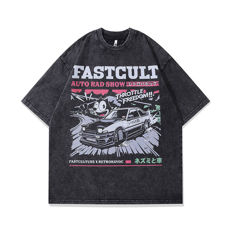 Men T-Shirt Vintage Cartoon Print Distressed