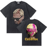 Washed Vintage Rapper Chris Brown 11:11 Tour Print T Shirt
