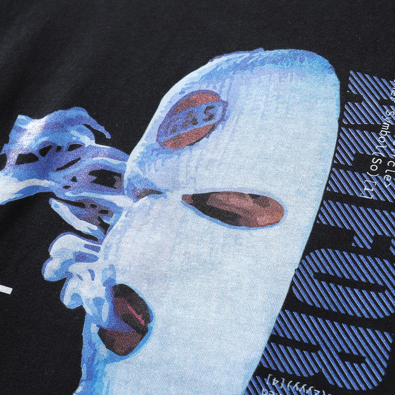 Men Long Sleeve T-Shirt Spoof Masked Man like Printing Hip Hop Loose