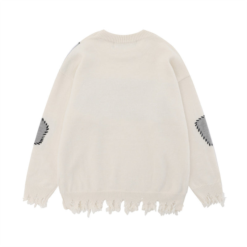 Men Sweater Contrast Color Patch Letter Crew Neck Sweater