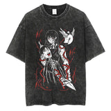 Anime Chainsaw Men Washed Tshirt Retro Hip Hop Streetwear