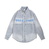 Men Long Sleeved T Shirt Letter Wash Denim Shirt Coat Spring and Autumn Men's Long Sleeve Shirt Jacket