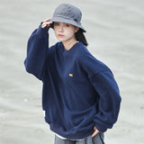 Men Fleece Lined Hoodie Crew Neck Sweater Men's Loose Winter Casual Pullover Long Sleeve Sports Top