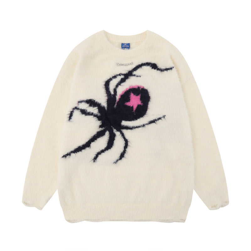 Men Sweater Jacquard Spider Web Velvet Padded Sweater