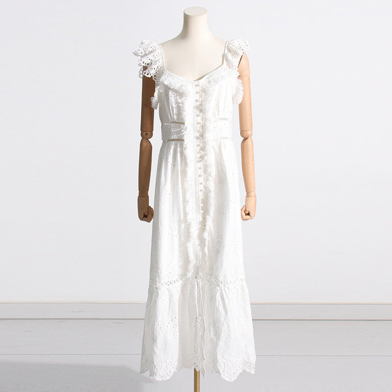 Bohemian Dress Dignified Hollow Embroidered Strap Long Dress