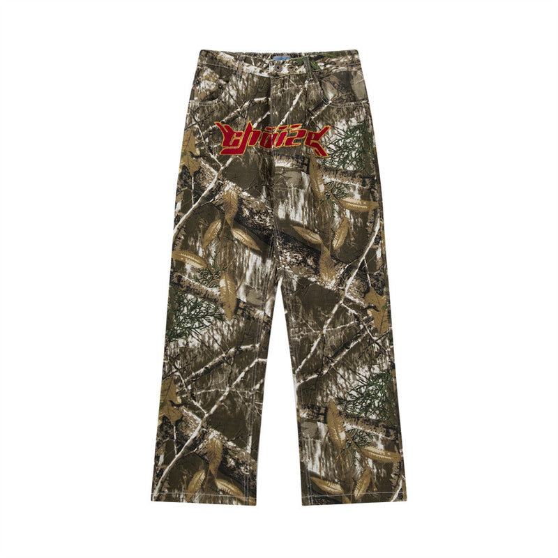 Men Jeans Camouflage Branch Print Casual Loose