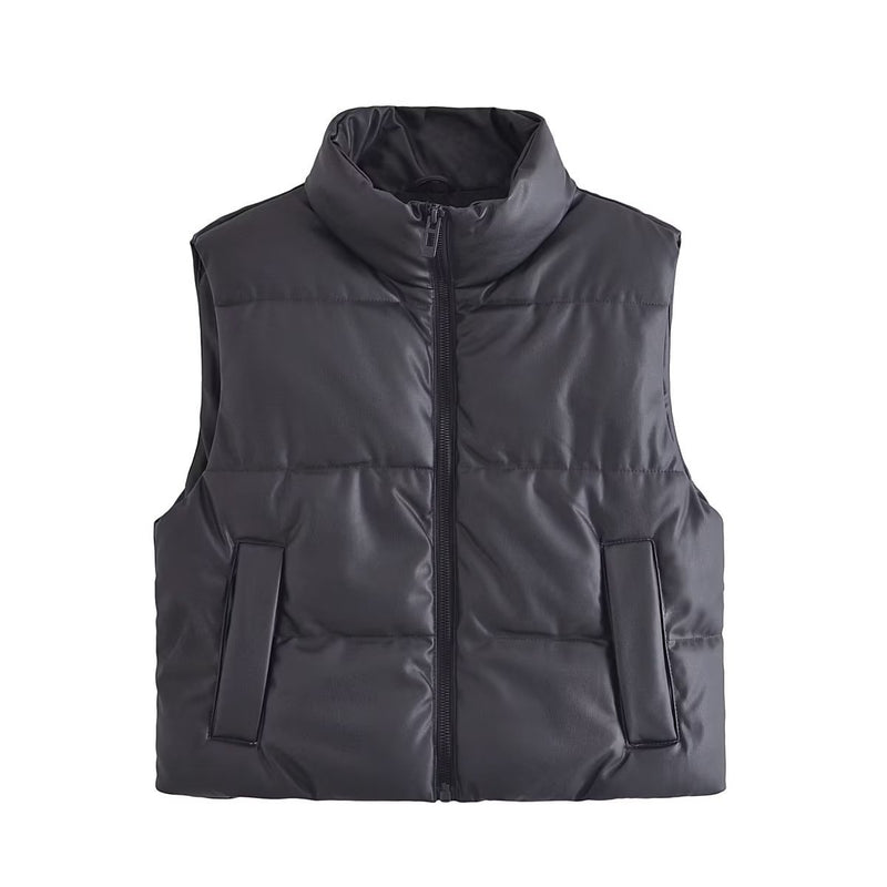 Women Cotton Coat Casual Faux Leather Vest