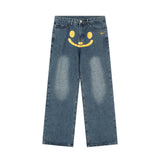 Men Jeans Smiling Face Print Loose