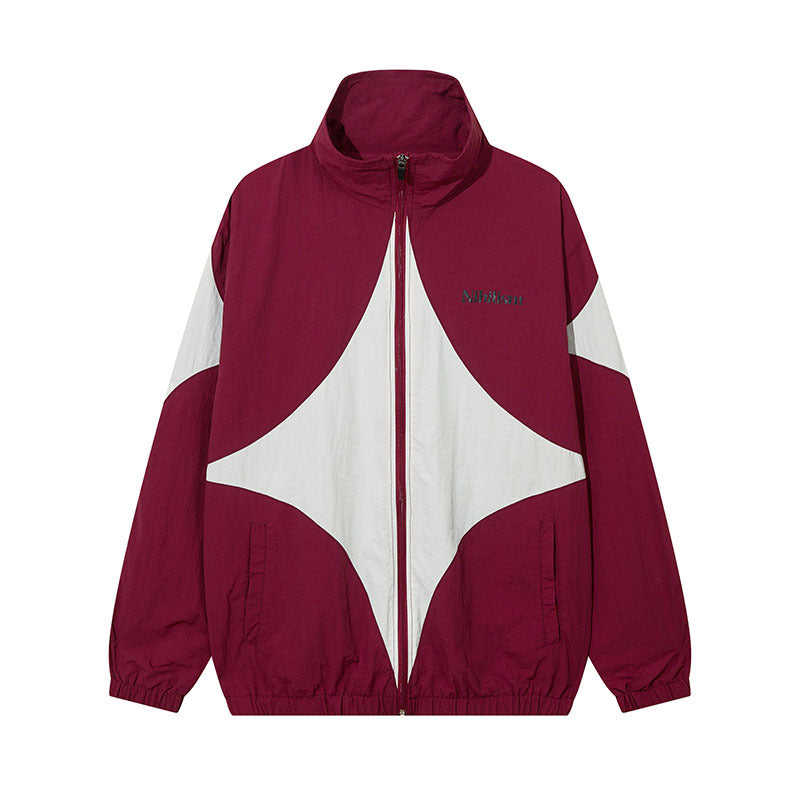 Women Jackets Vintage Contrast Color Sports Trench Coat Oversize