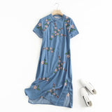 Women Dresses Vintage Embroidery Denim Skirt