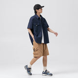 Unisex Shirt Retro Multi-Pocket Loose Casual