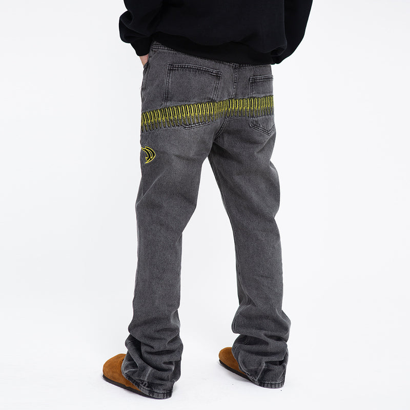 Men Jeans Hip Hop Trend Embroidery Personality Wide Distressed