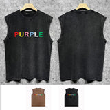 Purple Brand Distressed Tank T Shirts Distressed Sleeveless T-shirt Vest