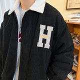 Men Cotton Coat Corduroy Cotton Jacket Winter Fleece-lined Thickened