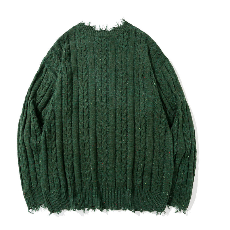 Men Sweater Solid Color Brocade Sweater Loose round Neck