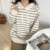 Women Pullover Sweater Preppy Style Striped Hooded Sweater