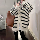 Women Knitted Cardigan Striped Knitted Cardigan Sweater