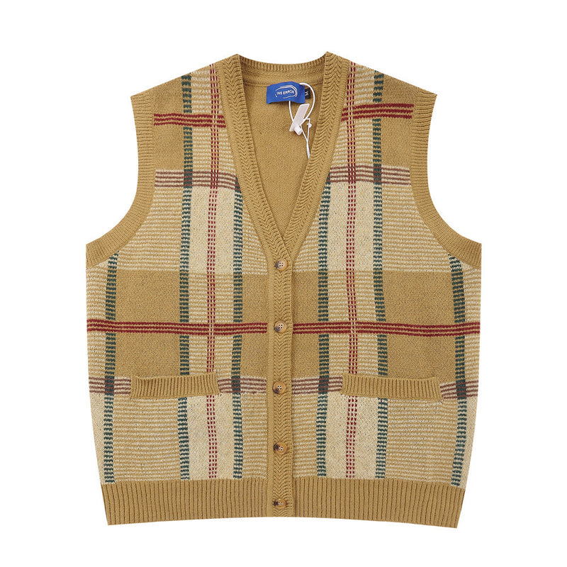 Men Sweater Plaid Sweater Vest Loose