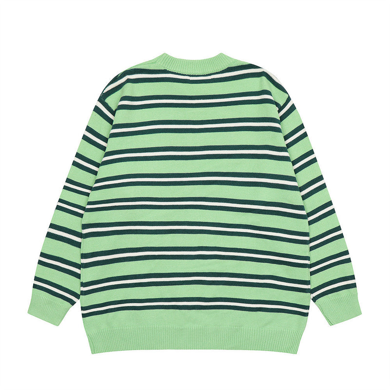 Men Sweater Striped Crew Neck Sweater Loose Inner Wear