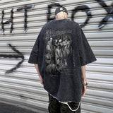 Men T Shirt Loose Casual Retro Distressed