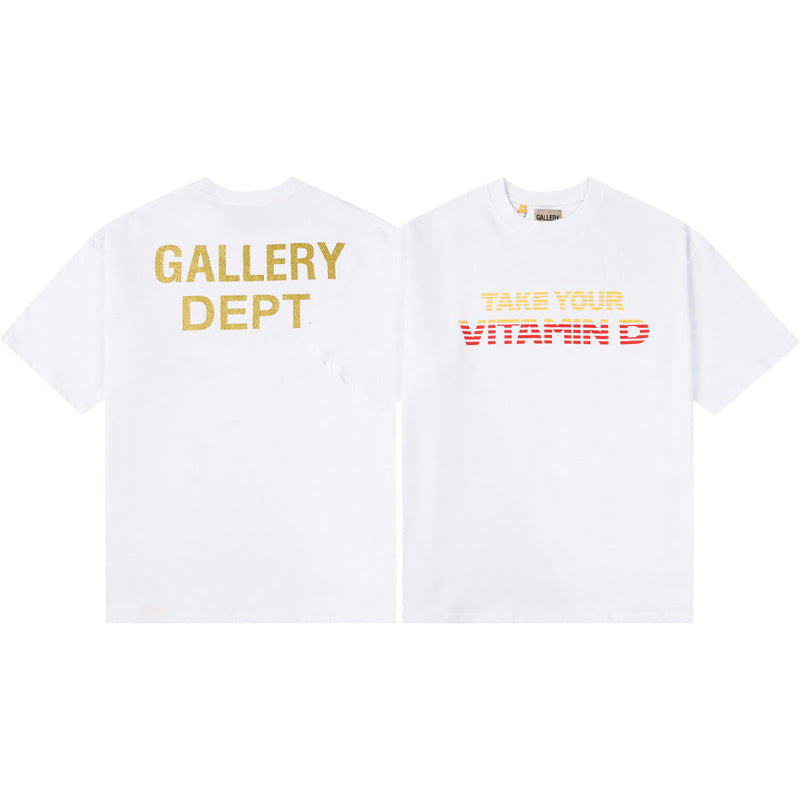 Gallery Dept T-Shirt Hand Painted Ink Splashing Alphabet Washed Retro Short Sleeve T-Shirt
