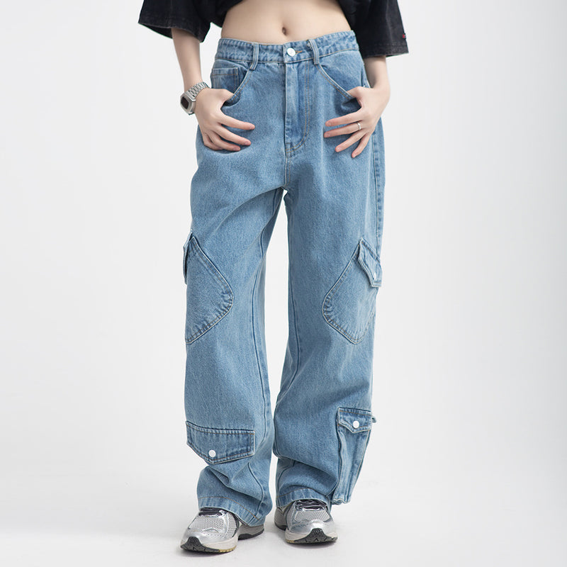 Men Jeans Vintage Multi-Pocket Workwear Jeans Hip Hop
