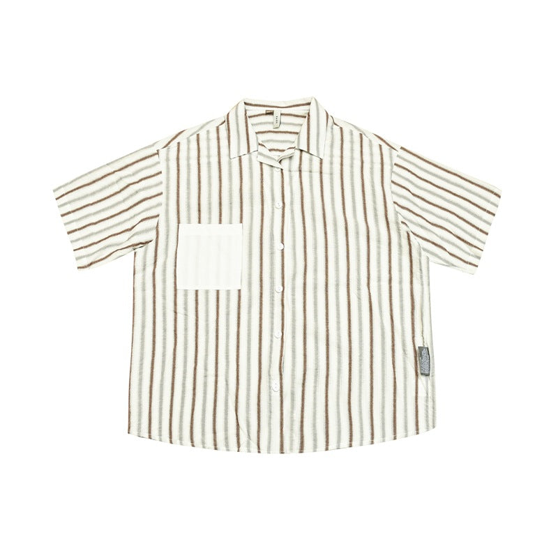 Unisex Shirt Loose Retro Striped Summer Coat