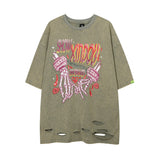 Men T-shirt Graffiti Printing Knife Ripped Loose Casual