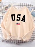 Usa American Flag Patriotic Street Hoody Women simple Oversize