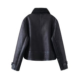 Women Cotton Coat Lamb Fur Warm Pu Leather