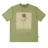 Men T-Shirt Rose Floral Print Oversize All-Match Loose