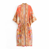 Women Trench Coat Mermaid Print Robe Cardigan Dress