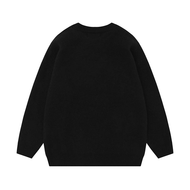 Women Sweater Contrast Color Jacquard Knitted Couple Sweater