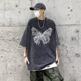 Men T Shirt Butterfly Retro Heavy Oversize Summer