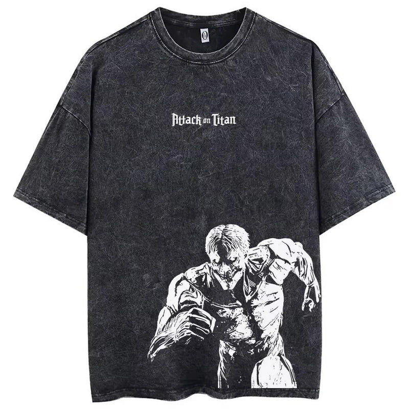 Washed Anime Attack on Titan T-Shirt Hip Hop Streetwear